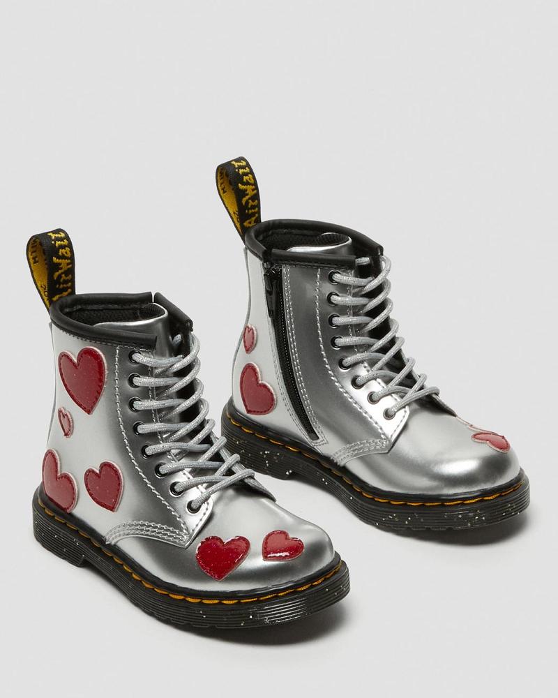 Kids' Dr Martens Toddler 1460 Glitter Star Patent Lace Up Boots Metal | AU 695ZUT